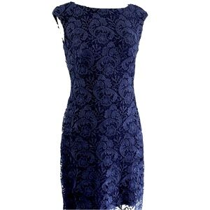 Navy blue lace cocktail dress. Ralph Lauren.